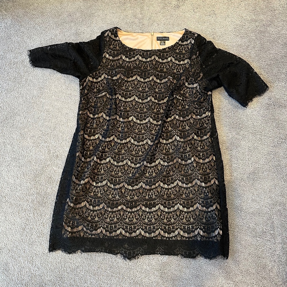 Jessica Howard Black Lace Overlay Cocktail Dress with Nude Lining